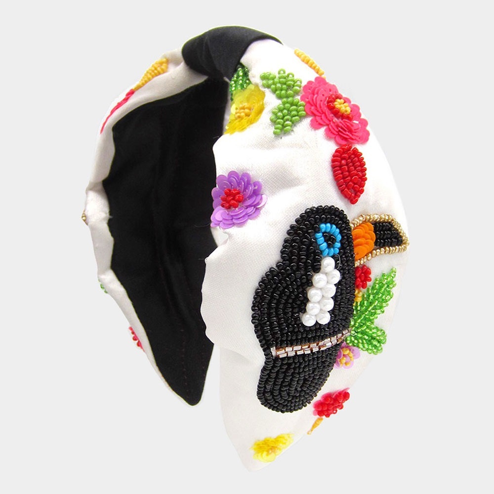 Toucan Beaded Headband Tropical Bird Embroidered Statement Hairband NWT